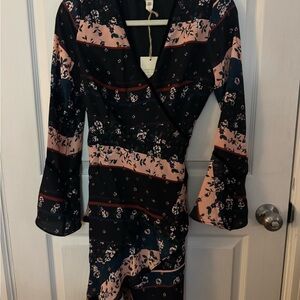 Floral Wrap Dress in Black and Pink